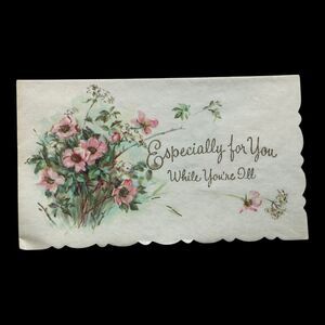 Get Well Floral Greeting Card NO ENVELOPE Parchment Paper Glitter Coronation VTG